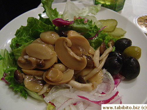 Salad bar was small but it had some very quality choices such as these marinated mushrooms and olives