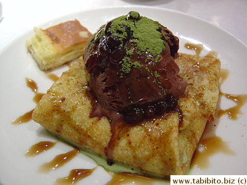 My friend continued to stuff herself with dessert including this stuffed crepe topped with green tea ice cream and red bean paste. Man, can she eat sweets!