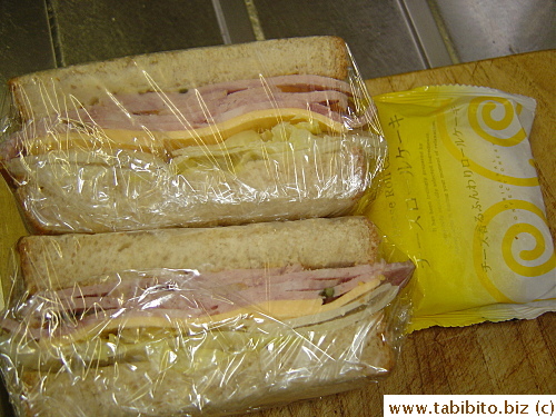 Mortadella and cheese sandwich, cake