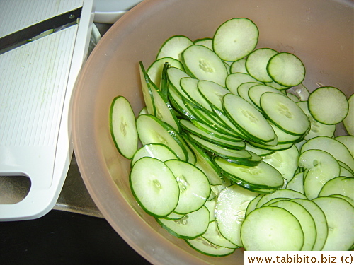 A mandoline is the way to slice cucumber this thin and even