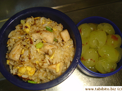 Chicken fried rice, grapes