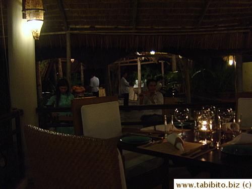 Two musicians play live music for diners.  Since we were the very first two customers, for a long while it felt like they were there just for us!