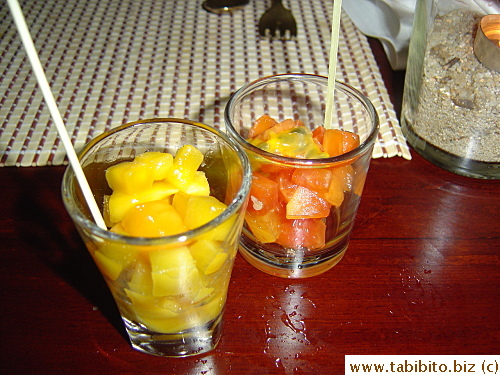 Delicious chopped mango and papaya