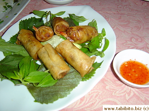 Assorted spring rolls 48000VND/US$2.6 Piping hot and crispy