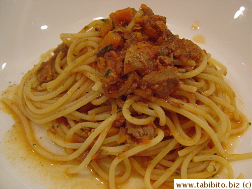 My duck ragout spaghetti tasted like Campbell's oxtail soup I used to eat as a child!!  And the pasta wasn't al dente