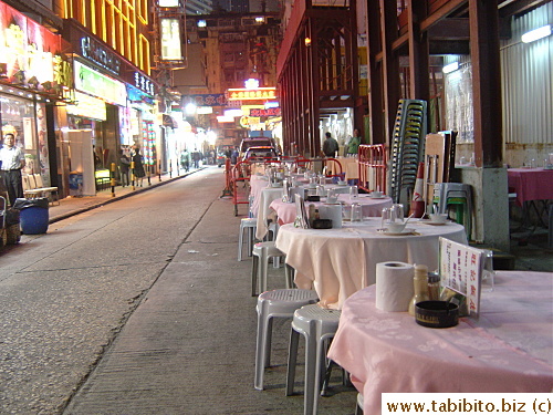 Long stretch of tables outside the restaurant