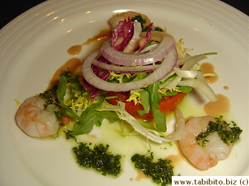 Organic tomato and prawns salad