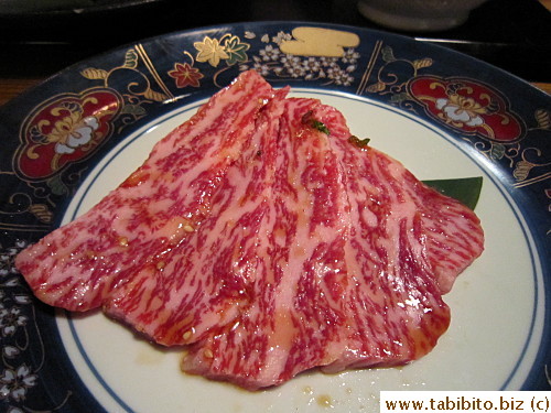 Wagyu Karubi 1680Yen/US$18 (five small slices, about the size of two fingers)