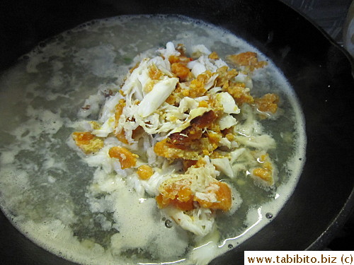Stock and crab meat