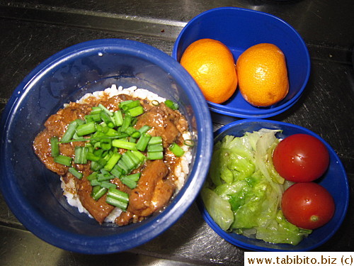 Beef stew, sauteed lettuce, cherry tomatoes, mandarin