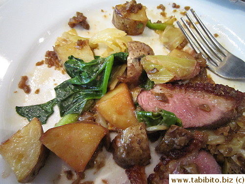 It was served on a bed of hot roasted vegetables