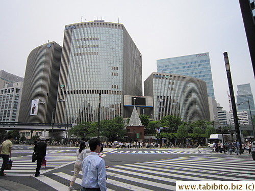 Meza Marche is on the left side of the cross road in this well-known intersection in Ginza