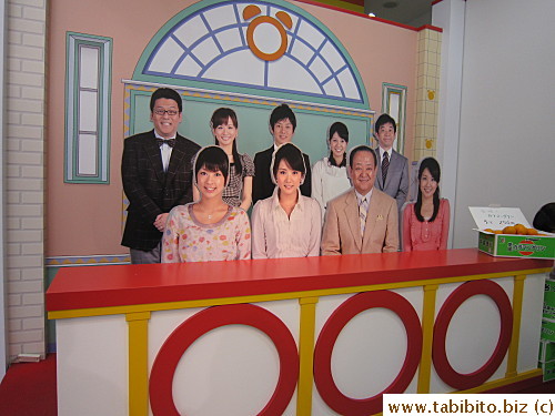 Cardboard cutouts of Fuji TV announcers on the first floor