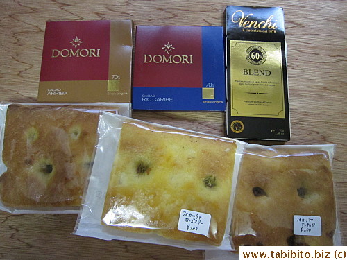 Our purchase: chocolates and focaccia which is hard and dry, not good
