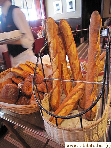 Baguette and pastry basket by the cashier