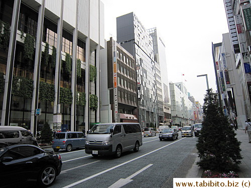 Behind you on the opposite side of Chuo-dori there's Matsuya Department Store and Tiffany & Co.
