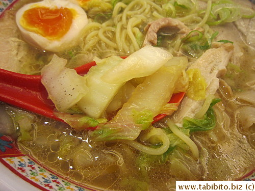Napa cabbage under the noodles