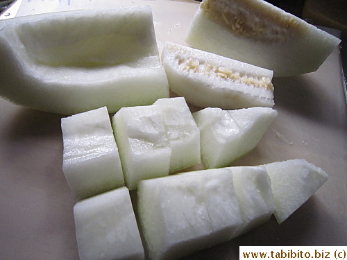 Winter melon is deseeded and cut into chunks