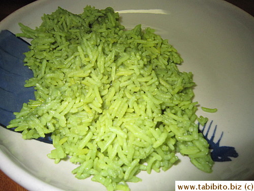 Green-colored rice is frightening