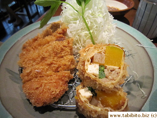 KL had tenderloin katsu with vegetable roll in tofu skin