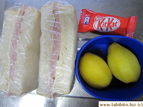 Ham and cheese sandwich, plum, KitKat