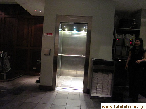 Service lift which staff use to bring food from the kitchen downstairs