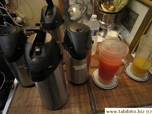Coffee, hot water and juices