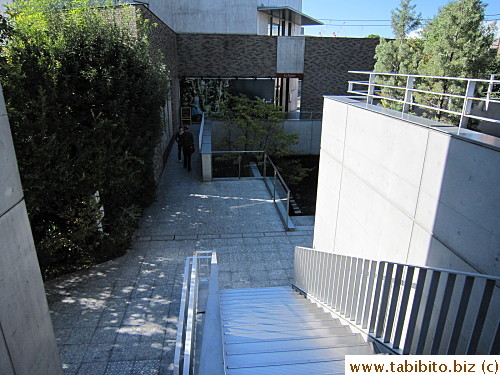 Stairs lead to some shops