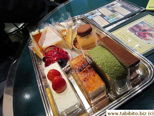 With the cake set, you choose your cake from this sampler platter brought by the waiter