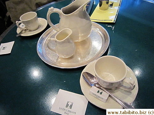 Coffee jug is left on the tray on the table like the Paris cafe