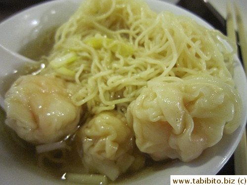 Wontons are always buried underneath the noodles to avoid the latter getting too soggy in the hot soup