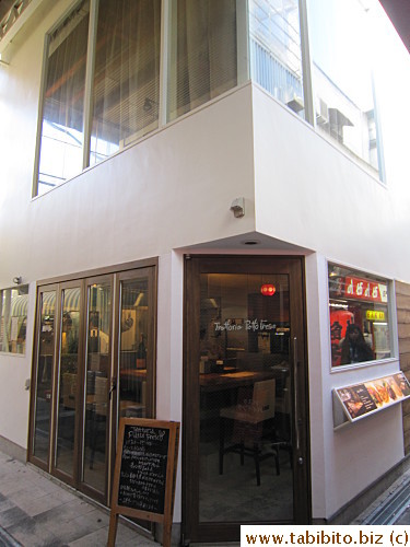 The restaurant is two-story but in a very small building