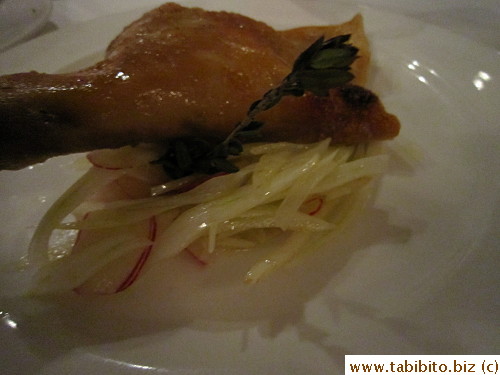 Tangy shaved fennel and radish under the pork