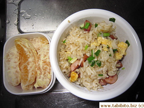Sausage fried rice, orange