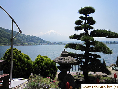 There is a small garden by the water