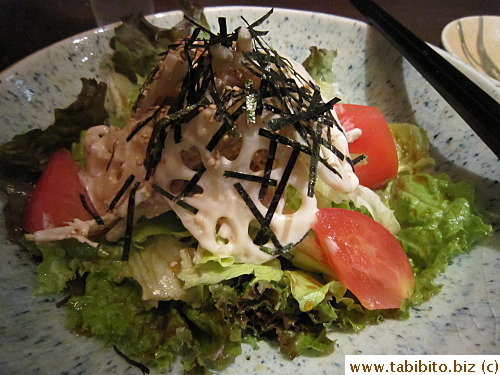 Salad (lotus root, burdock, chicken) 714Yen/US$9