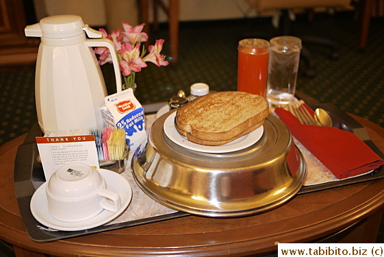 Room service breakfast before checking out