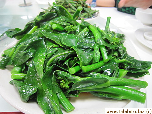 Huge plate of Chinese broccoli as well as rice came with the set