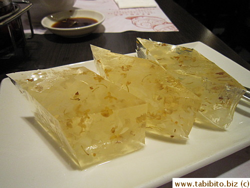 Hard jelly with sweet Osmanthus HK$22/US$3  One bite and it fills your mouth with the aroma of osmanthus petals