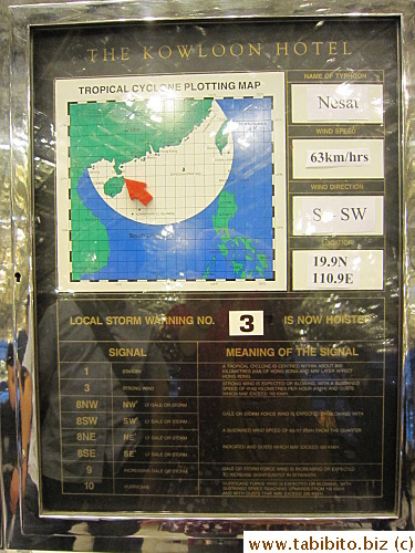 Typhoon updates board at the reception; Signal 8 was downgraded to 3 after 4pm