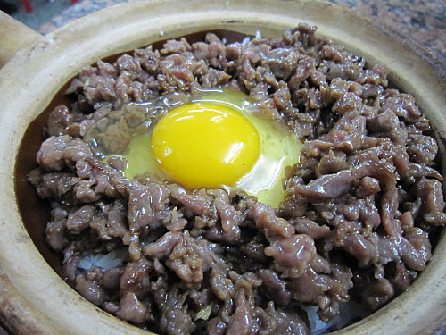 Beef with raw egg was delicious!