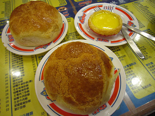 Pineapple buns HK$5/US 60 cents each and egg tart HK$4/US 50 cents