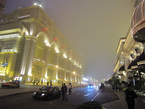 If not for the fog, the strip would be very glittering