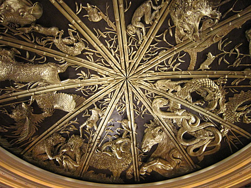 The ceiling is carved with the twelve Chinese zodiac signs