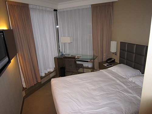 The double-bed room is much smaller than the twin-bed rooms