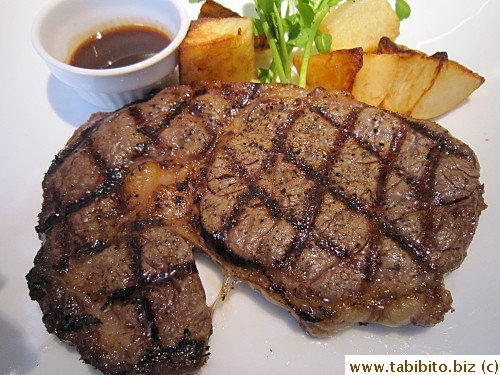 Steak was chargrilled, tender and flavorful