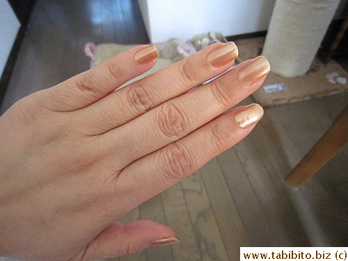 Away from the window, it deepens to a champagne color