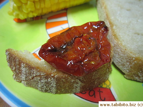 Roasted tomatoes go well on the bread
