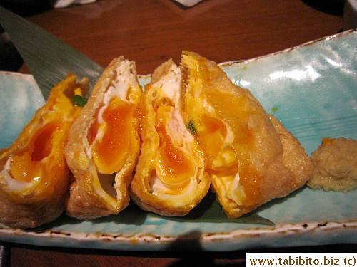 Tofu pockets stuffed with eggs