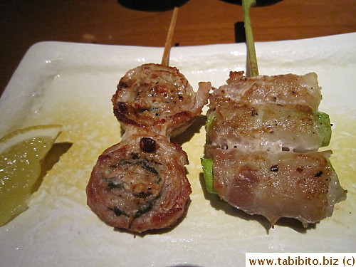 Pork with shiso and pork-wrapped asparagus